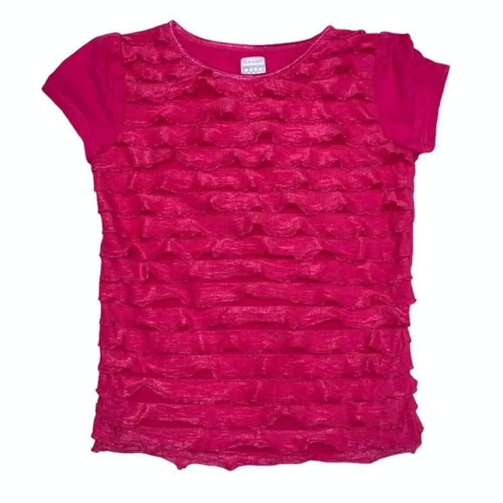 Fuchsia Pink Shirt Girl 5T Ruffle Flounce Short Sleeve Tee Classic Cute